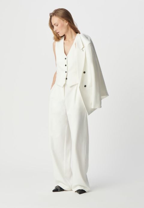 Pantalón sastre blanco ancho punto Milano mujer